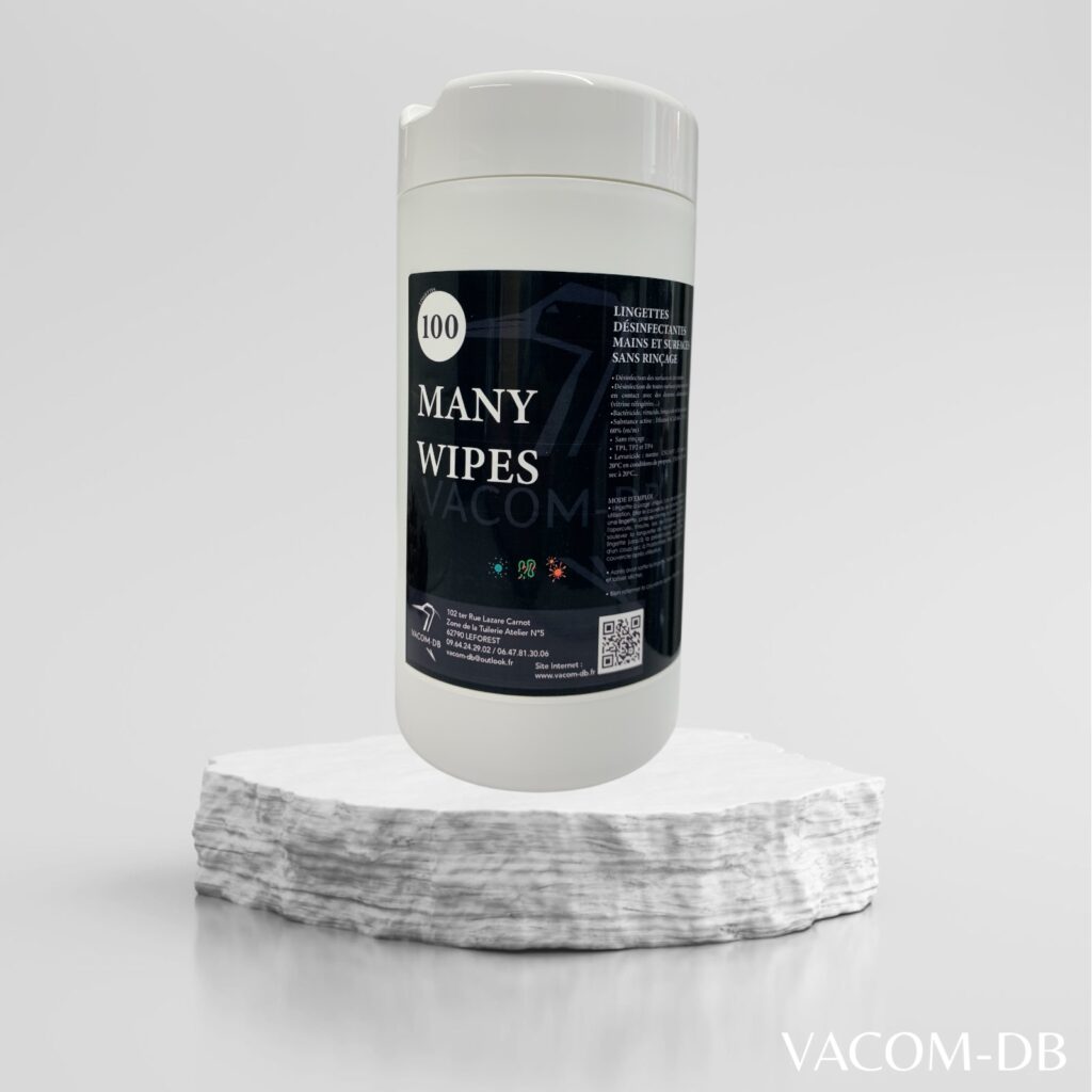 MANY WIPES - Boite de 100 Lingettes désinfectantes mains et surfaces sans rinçage